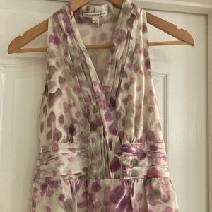 Banana Republic Pink and Gray Abstract Dots Print Silk V neck top